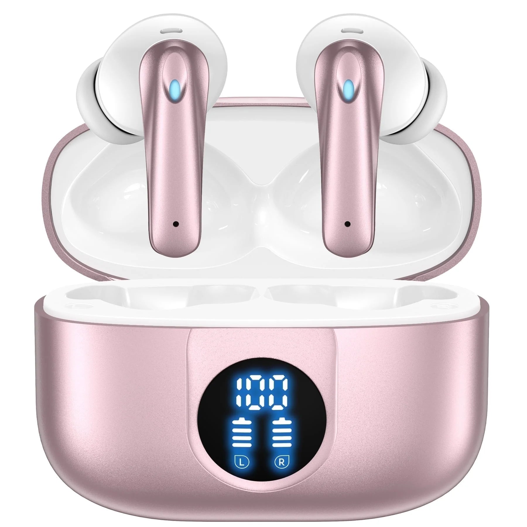Wireless Earbuds, Bluetooth Headphones V5.4 Stereo Ear Buds with Noise Cancelling Mics, 60H Playback Mini Case with Dual LED Display, IP7 Waterproof In-Ear Earphones for Android Ios