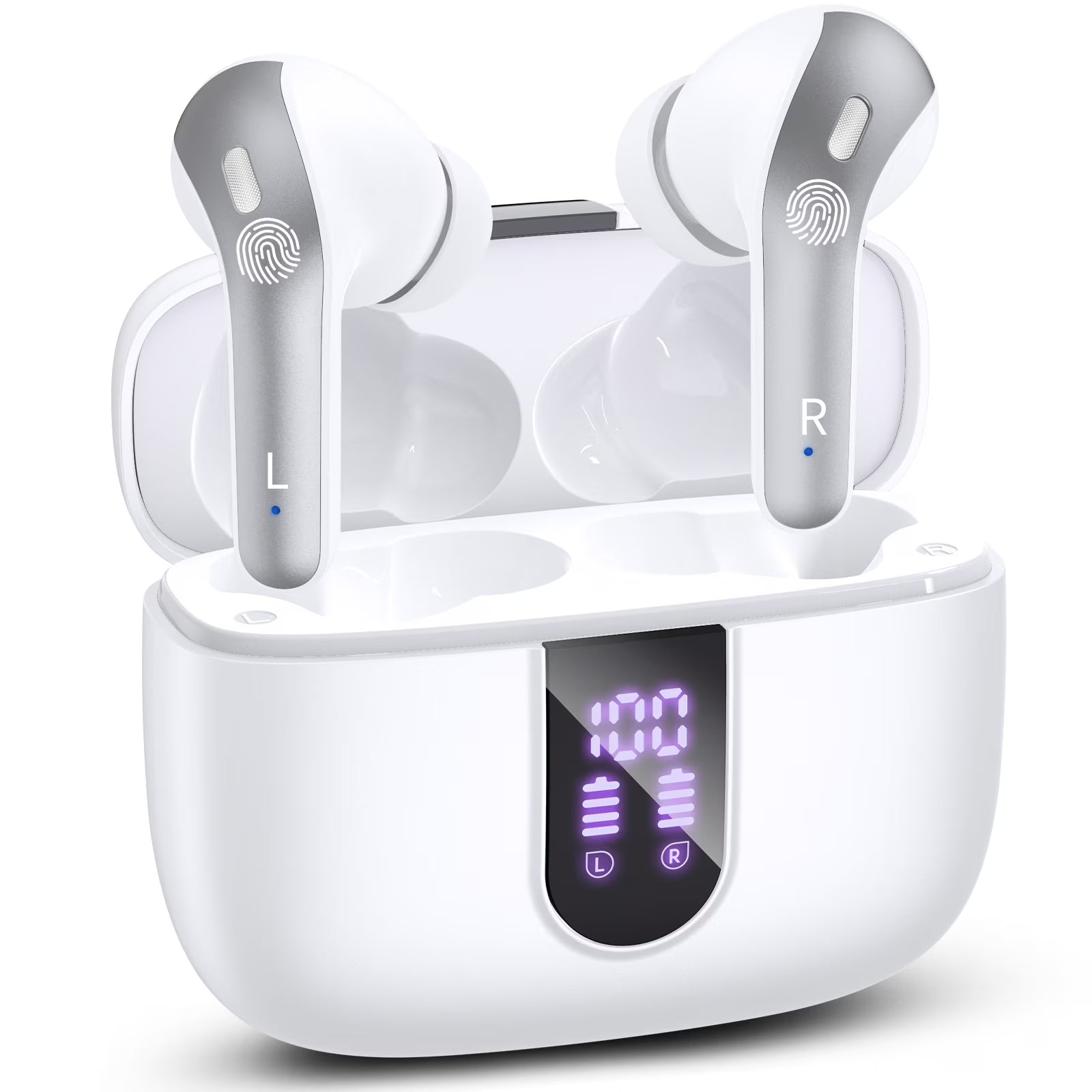VEATOOL Bluetooth Headphones True Wireless Earbuds 65H Playback Power Display Earphones with Wireless Charging Case IPX7 Waterproof In-Ear Earbuds with Mic for TV Smart Phone Computer Laptop