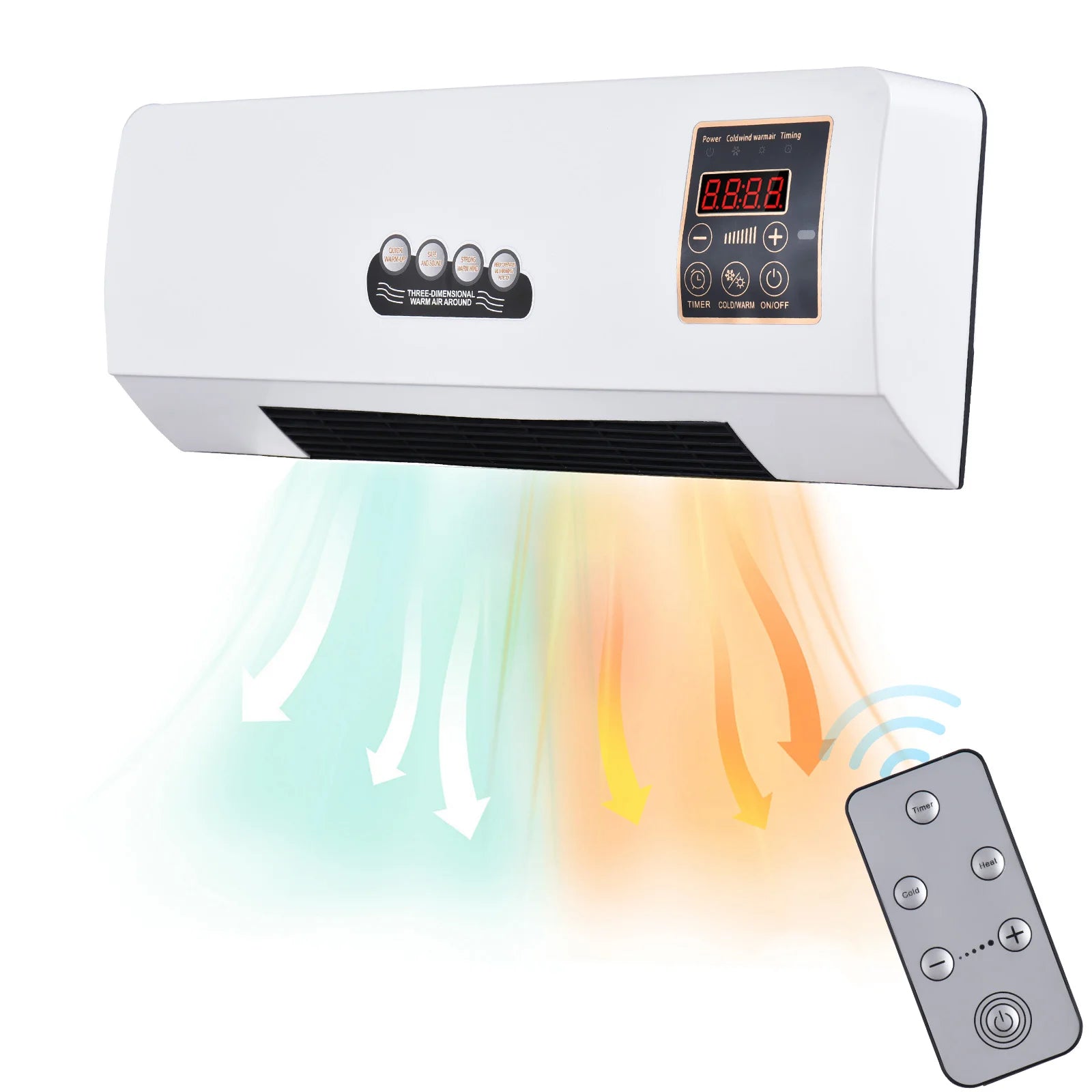 2-In-1 Air Conditioner Heater and Fan Combo Timing Wall Mounted Electric Fan and Space Heater Remote Control for Dormitory Home