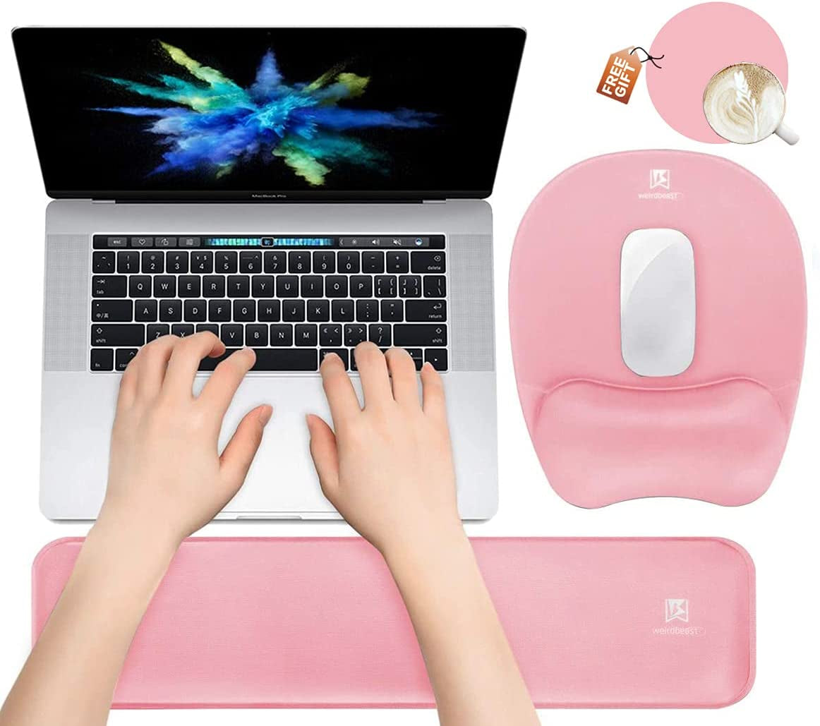 Keyboard Wrist Rest Large Mouse Pad Wrist Support for Computer, 4 in 1 Memory Foam Keyboard Pad Desk Mat Ergonomic Hand Rest Wrist Cushion for Home Office Gaming-Black