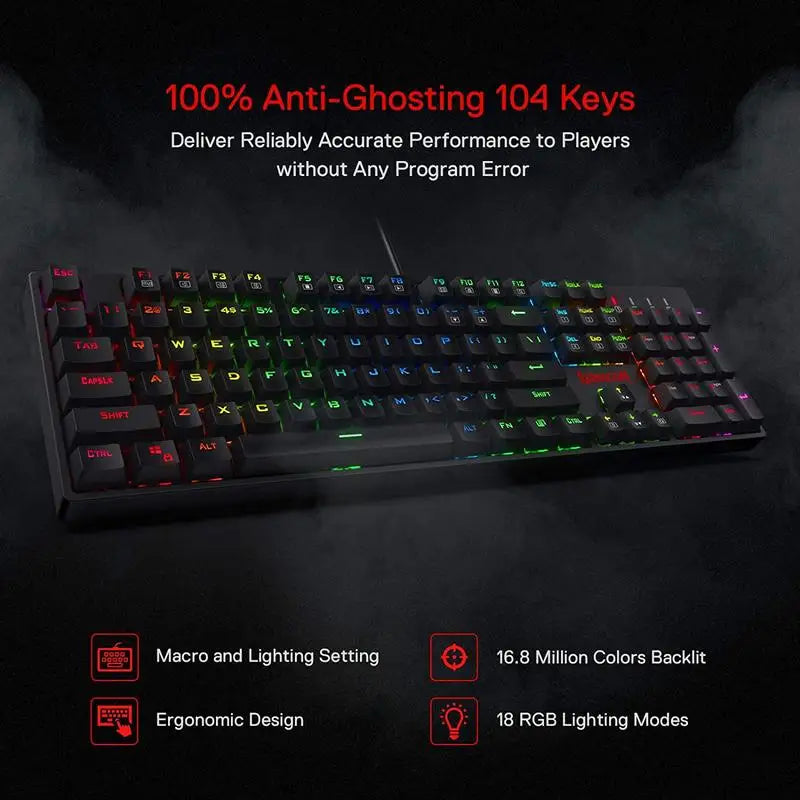 K582 SURARA RGB LED Backlit Mechanical Gaming Keyboard with 104 Keys-Linear and Quiet-Red Switches