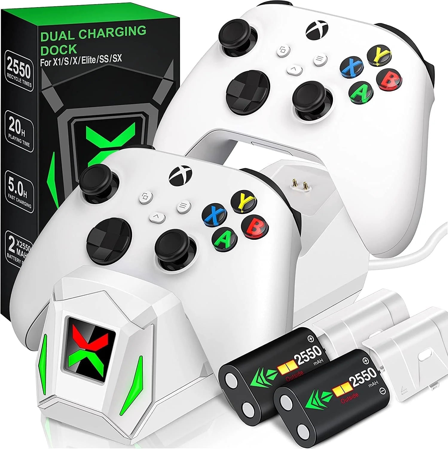 Xbox Controller Charger Station with 2*5520Mwh Rechargeable Battery Pack for Xbox Series X/ Series S/Xbox One,Black