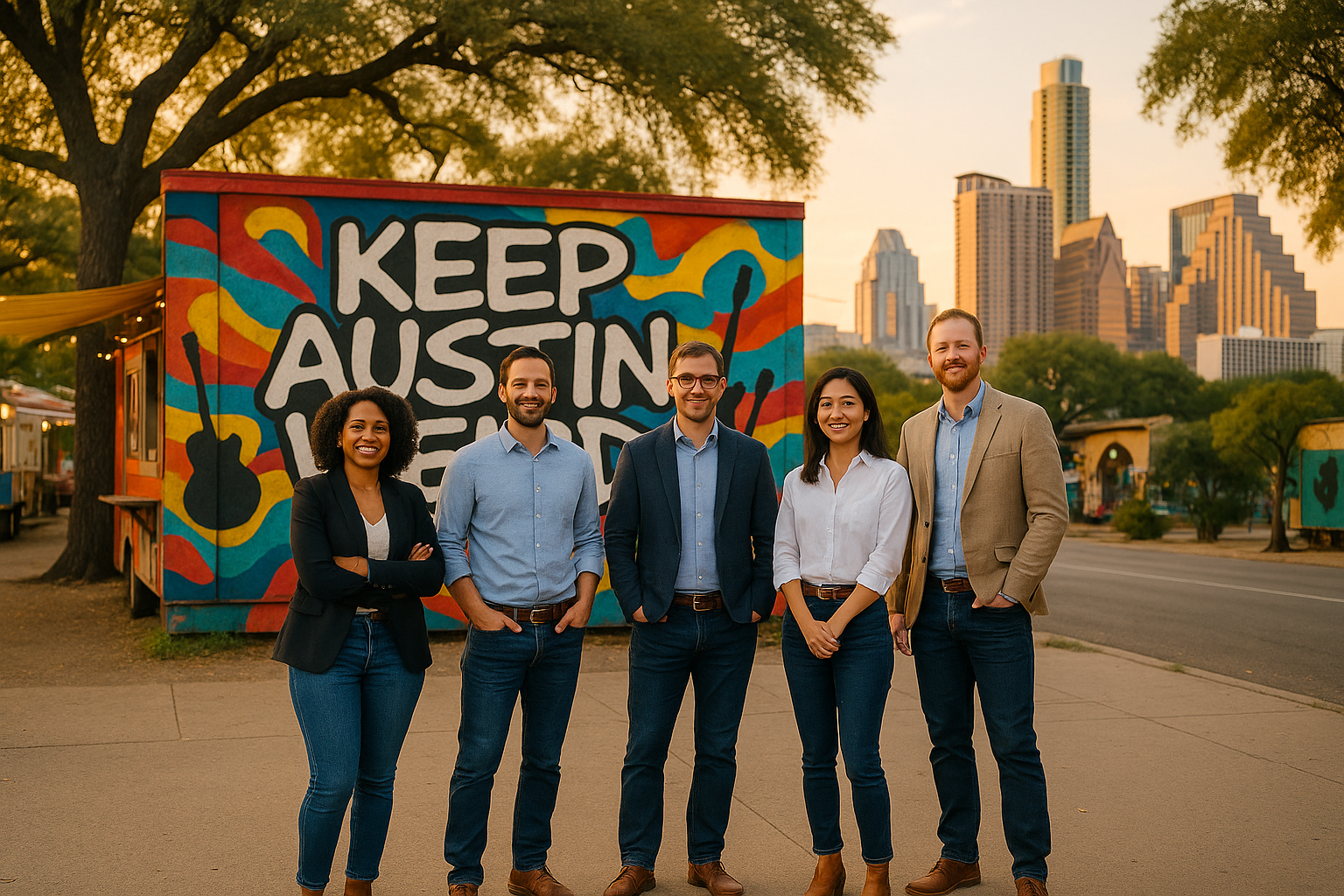 Team introducing themselves to group with Austin Texas Vibes