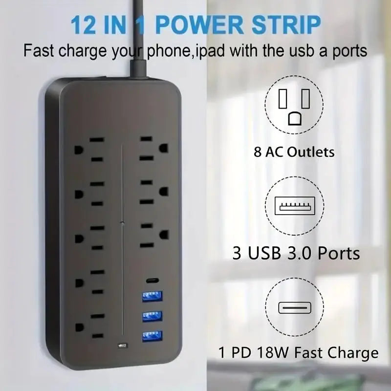 MaxGuard Surge Protector - 8 AC & 3 USB + 1 USB-C Power Station